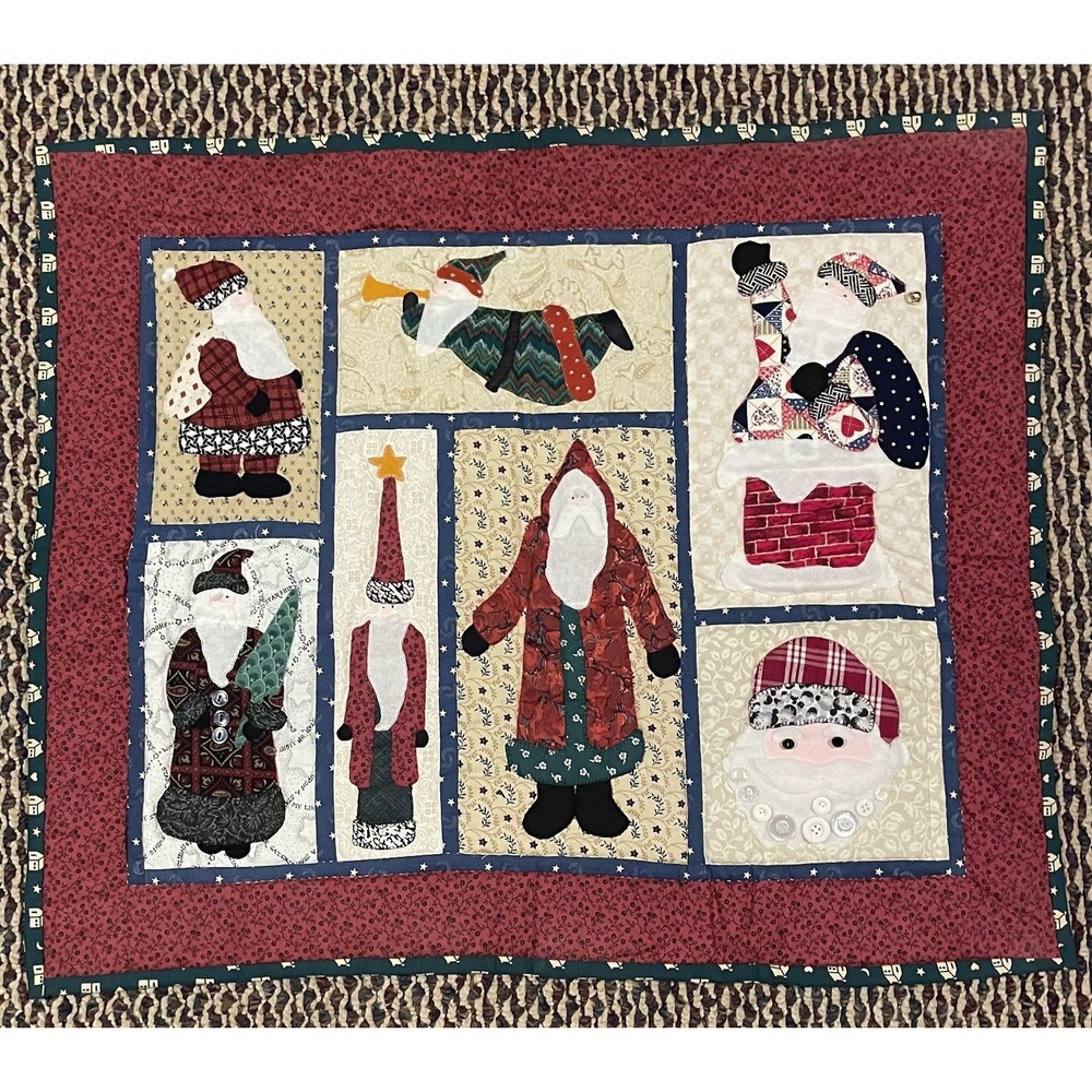 Vtg. Handmade Christmas Wall Hanging Applique Quilted Santa Claus 24.5" x 28.5"